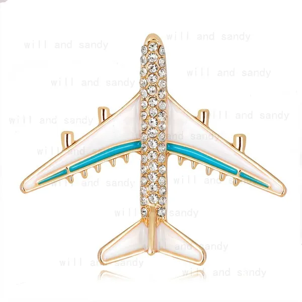 CRYSTAL EMAMEL PLANE BROOCH PIN FIRCRAFT AIRCRAFT AIRCLAND