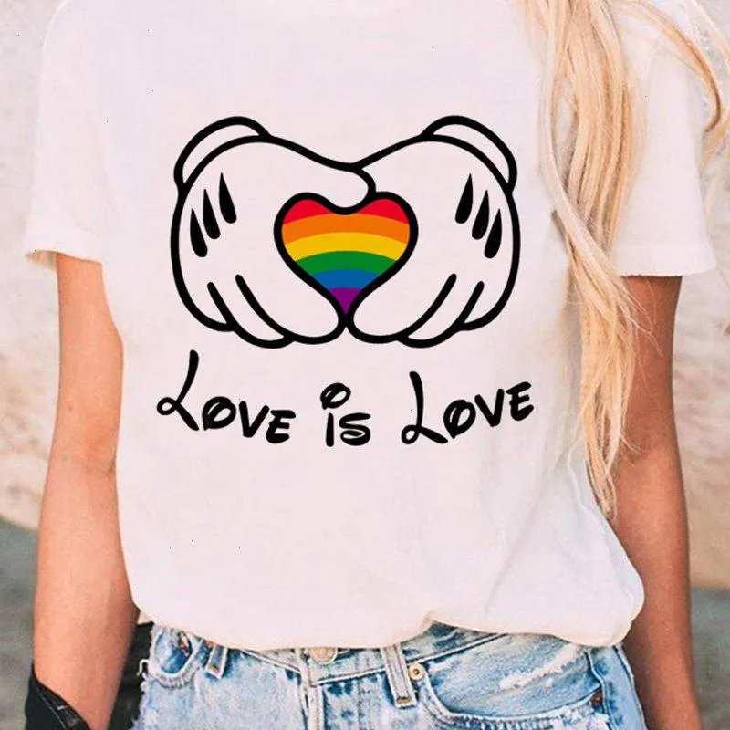 Любовь-это радужная графическая футболка женская лесбийская гордость мультфильм Леди Хараджуку Топ Ту футболка