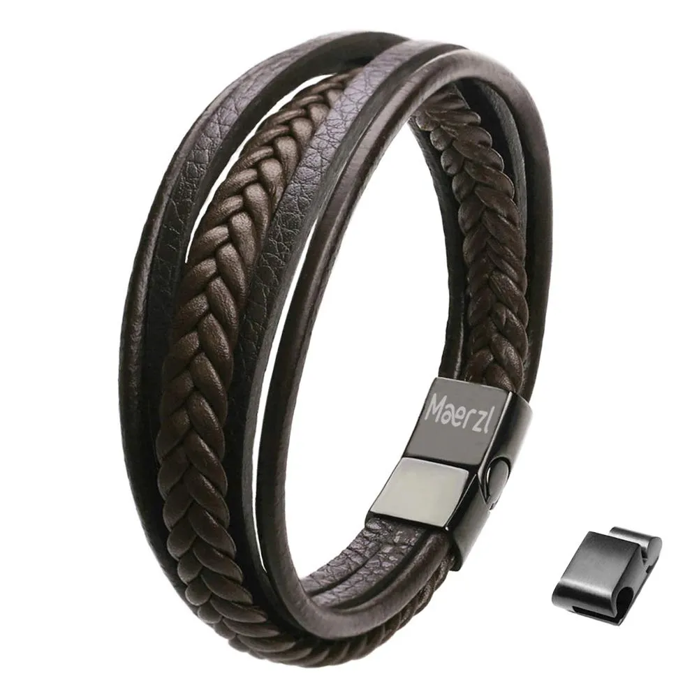 Bracelets porte-bonheur Bracelet homme cuir fermoir magnétique en acier inoxydable Wrap Gen amQXB