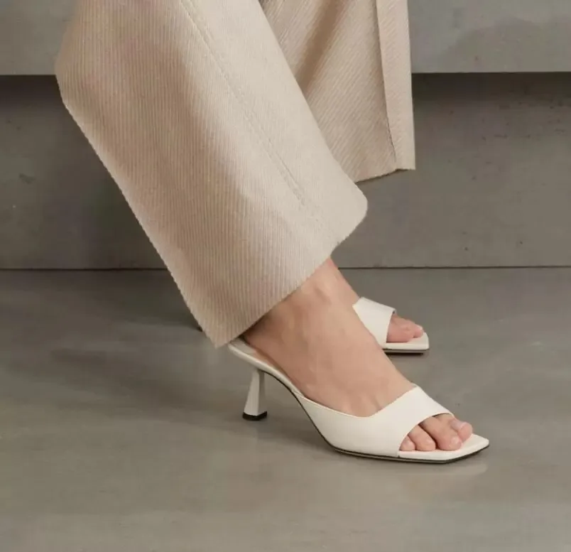 22S Women summer sandals slipper high heels shoes Zania 65mm leather mules Lady party wedding dress pump sandal lowcut squared to9489417