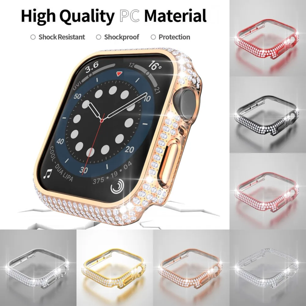 Diamond Watch Case Luxo Bling Cristal PC Capa protetora para Apple Watch Iwatch Series SE 6 5 4 3 2 1 44mm 40m 42m 38mm