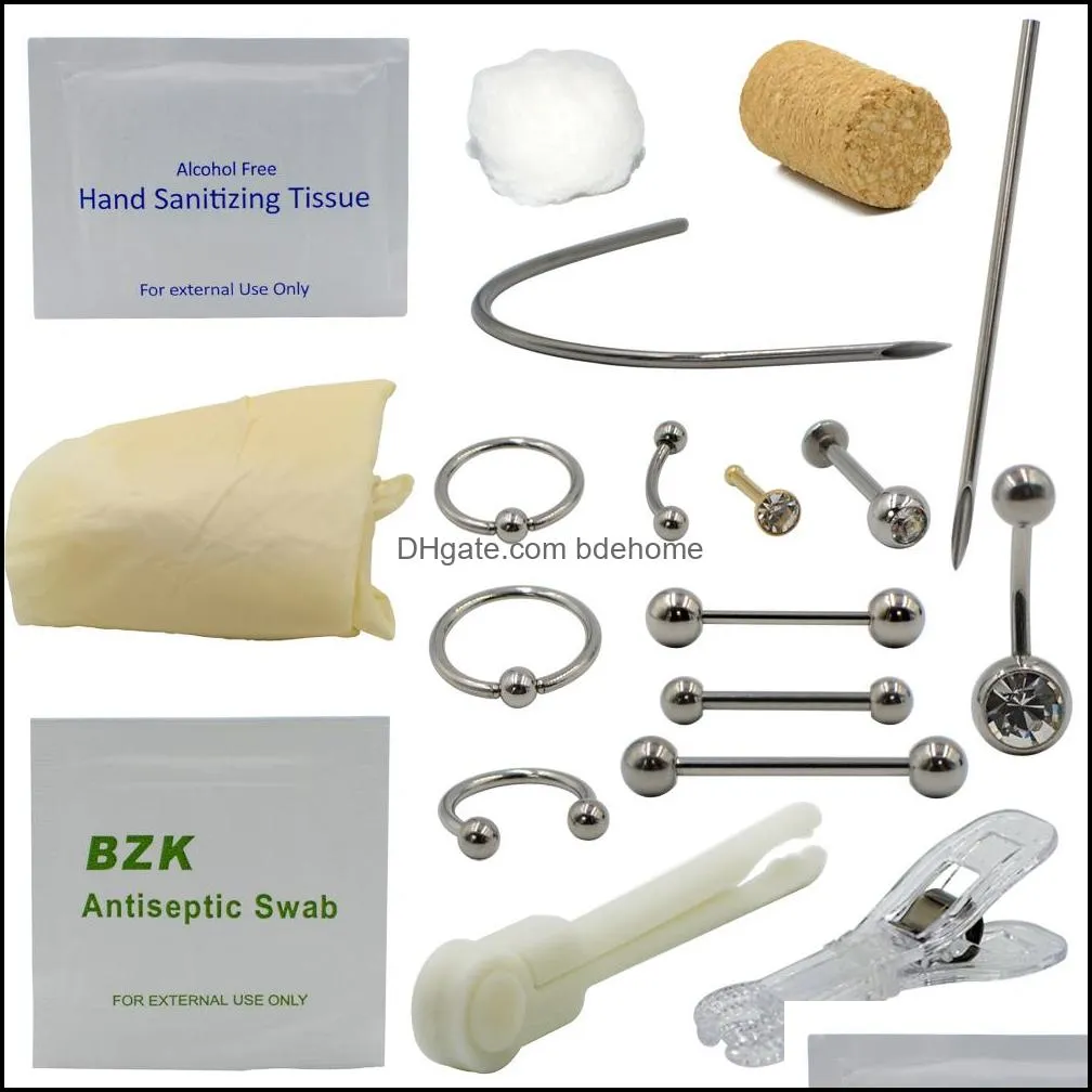 Disposable Body Piercing Kit Medical Sterile Piercing Pack For Ear Nose Nipple Belly Navel Septum Piercer Tool Machine Kit