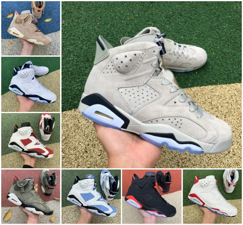 JUMPMAN 6 6s Basketbollskor för män Midnight Navy Georgetown Maroon Brittisk Khaki Svart Infraröd UNC Vit Röd Oreo Elektrisk Grön Carmine Chrome Designer Sneakers