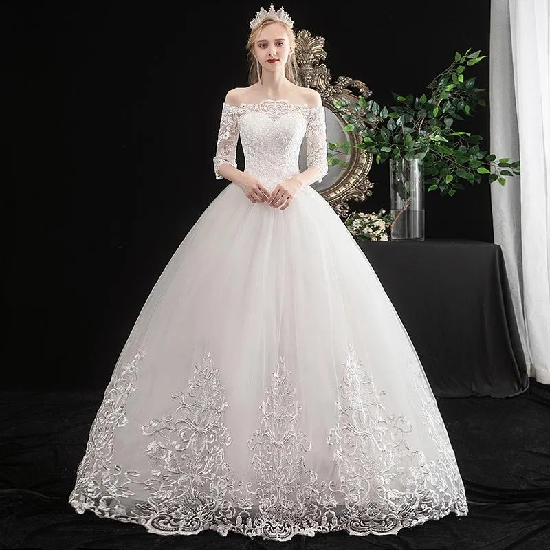 Andere trouwjurken Vestido de noiva Elegante boothals Halve mouw kanten appliques luxe jurk plus maat slanke bruid jurk lother lother