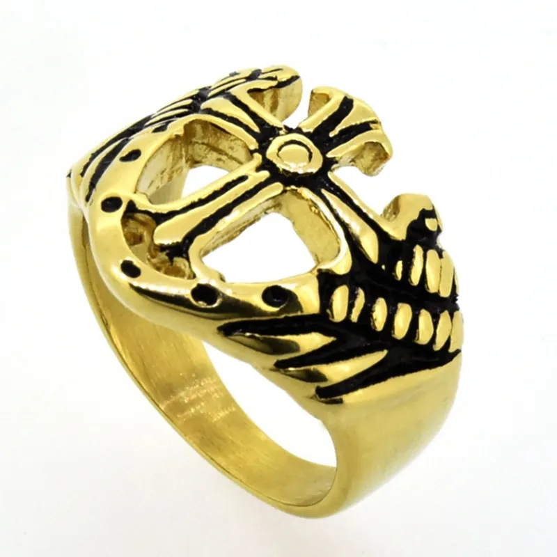 Rostfritt stål Retro Ring Crowe Logo Mäns och Kvinnors riddare Templar Regalia Sword Shield Korsa Ringen Gothic Punk Ring Jewel