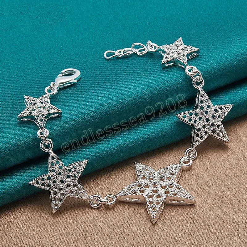 925 Sterling Silver Hollow Six Star Bracelet For Women Wedding Engagement Party Fashion Charm Jewelry