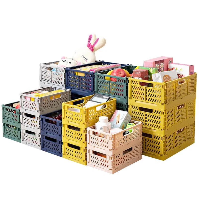 Plastic Foldable Storage Basket Kitchen Fruit Toy Holder Bathroom Cosmetic Container Shelf Organizers Home Car Folding Large Box 0615