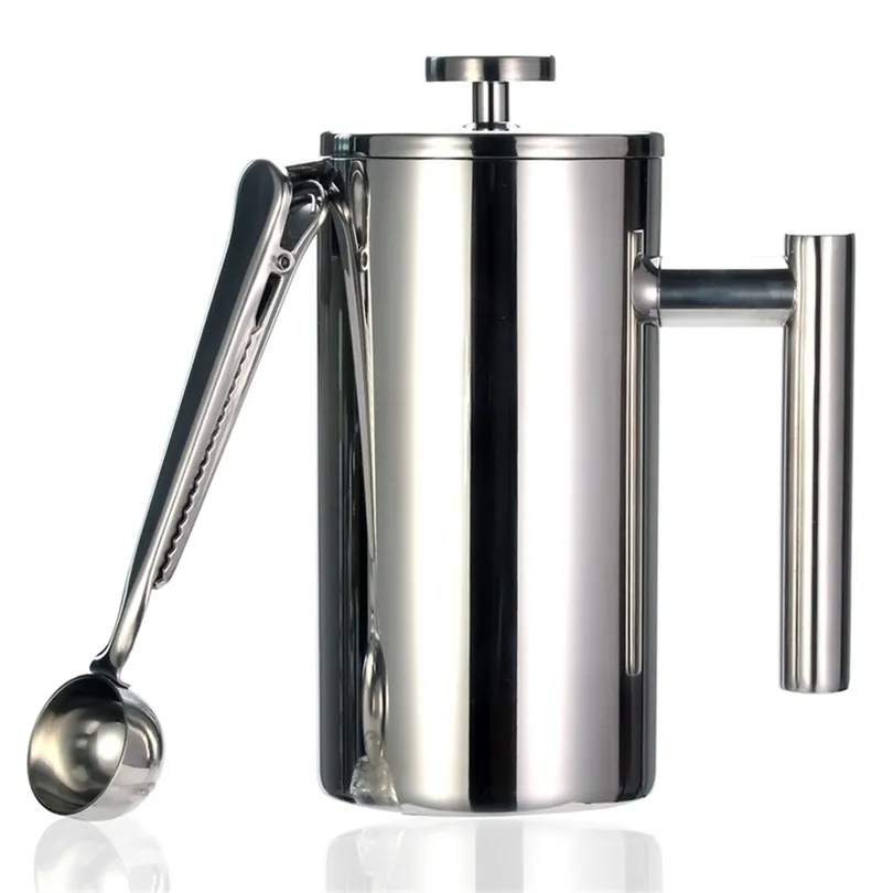 Best French Press Coffee Maker - Double Wall 304 Stainless Steel - Keeps Brewed Coffee or Tea Hot-3 size with sealing clip/Spoon T200523