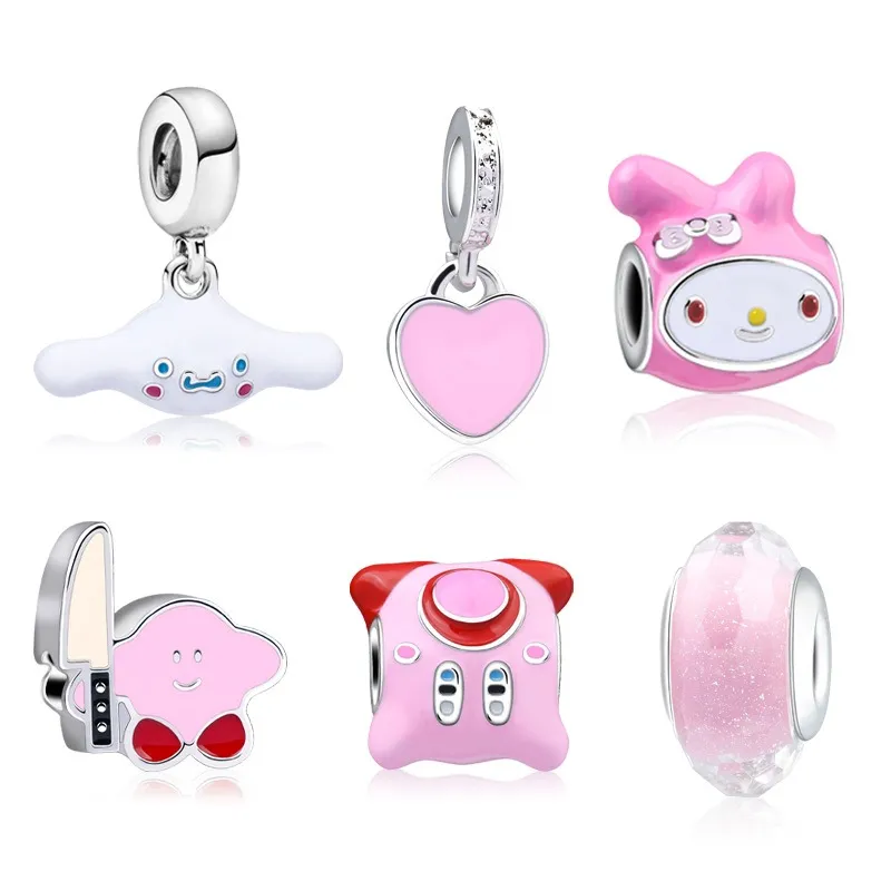 Adatto ai braccialetti Pandora Smalto rosa Cane Coniglio Argento sterling europeo Vetro di Murano Perle di fascino Perline sfuse Per gioielli collana sterlina europea fai da te all'ingrosso