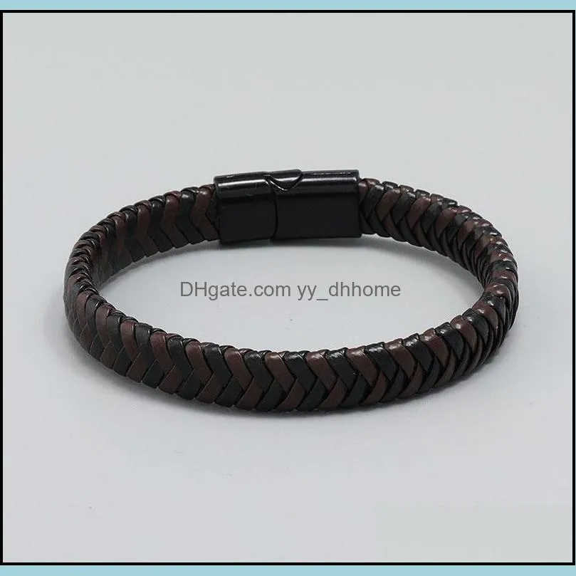 retro black brown braided pu leather 21cm charm bracelets alloy fashion bangle for men party club jewelry