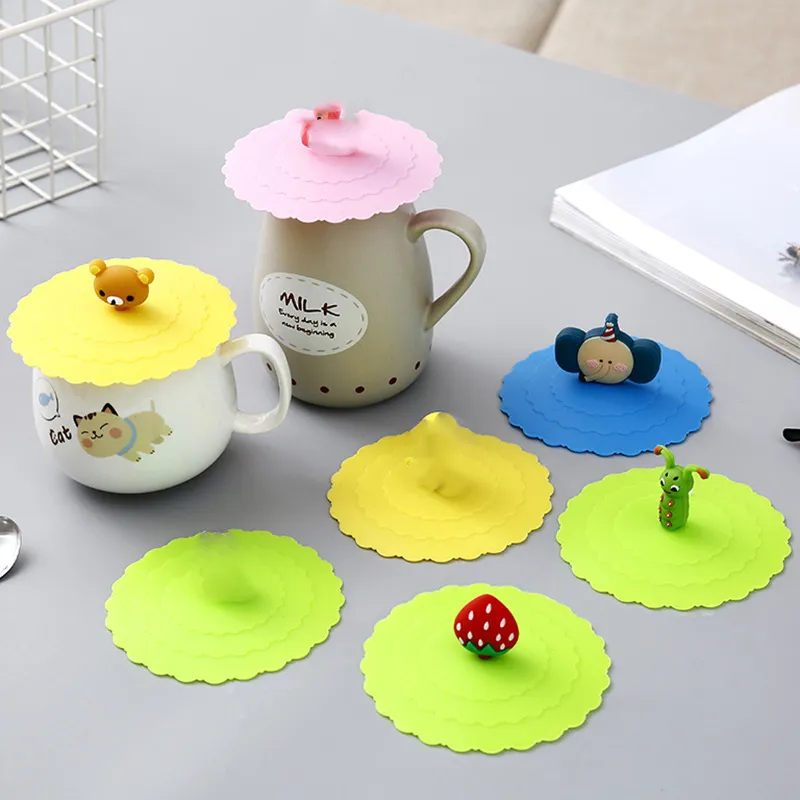 Cartoon Food-grade Silicone Cup Cover Heat-resistant Leak Proof Sealed Lids Cap Dustproof Suction Cover Tea Coffee Lid