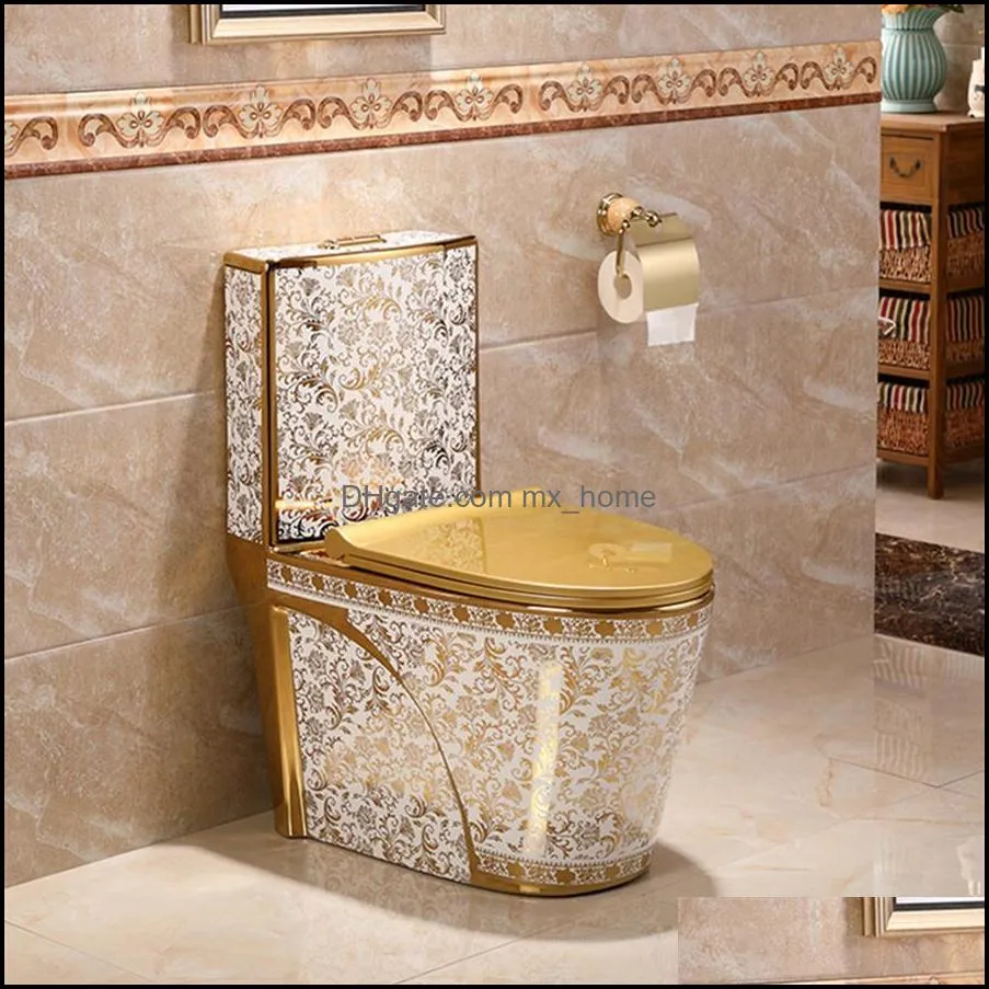 European-Style Luxury Golden Flush Toilet Seats Home Creative Personality Color Toilets221k