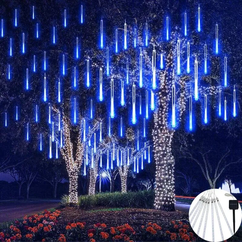 Strings Solar Powered LED Meteor Shower Icicle Christmas Lights Waterproof Raindrop Tube String For Garden Holiday Wedding PartyLED