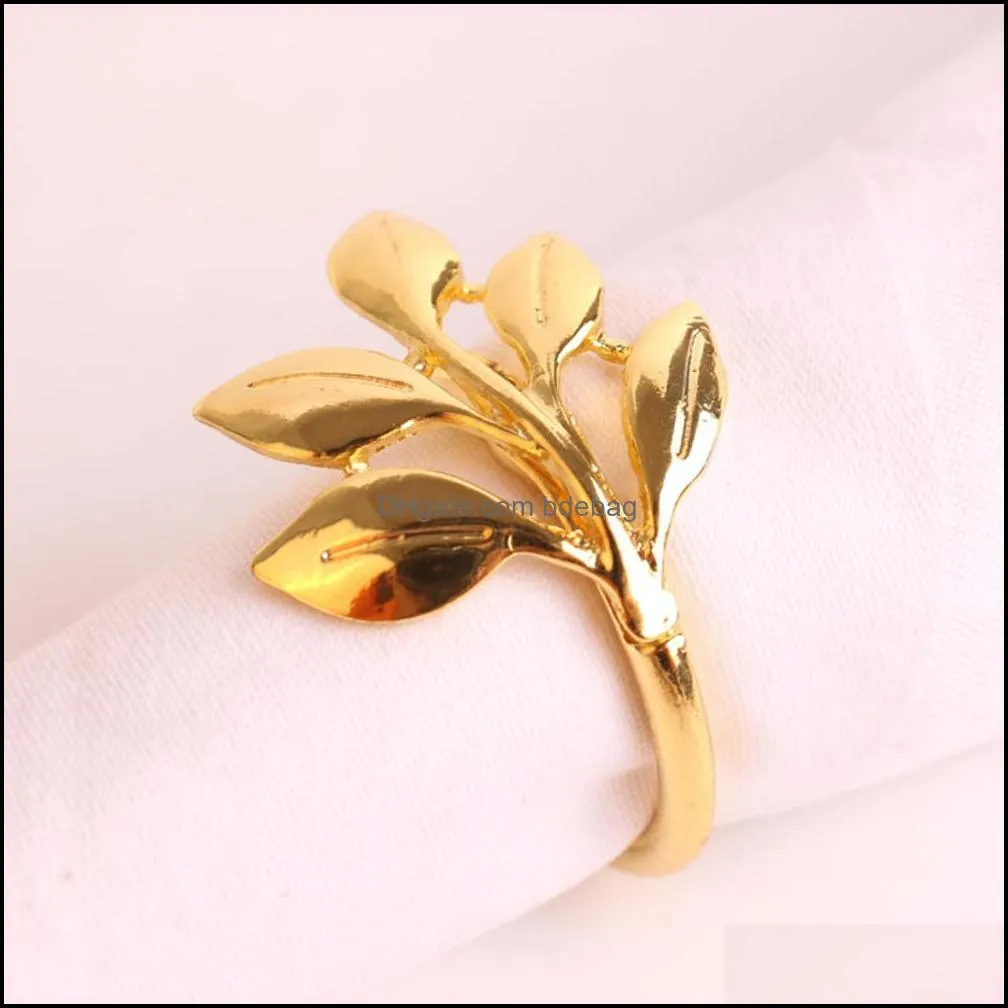 24pcs/lot SHSEJA Delicate napkin ring metal plating gold leaf napkin ring fashion maple paper towel buckle desktop decorations