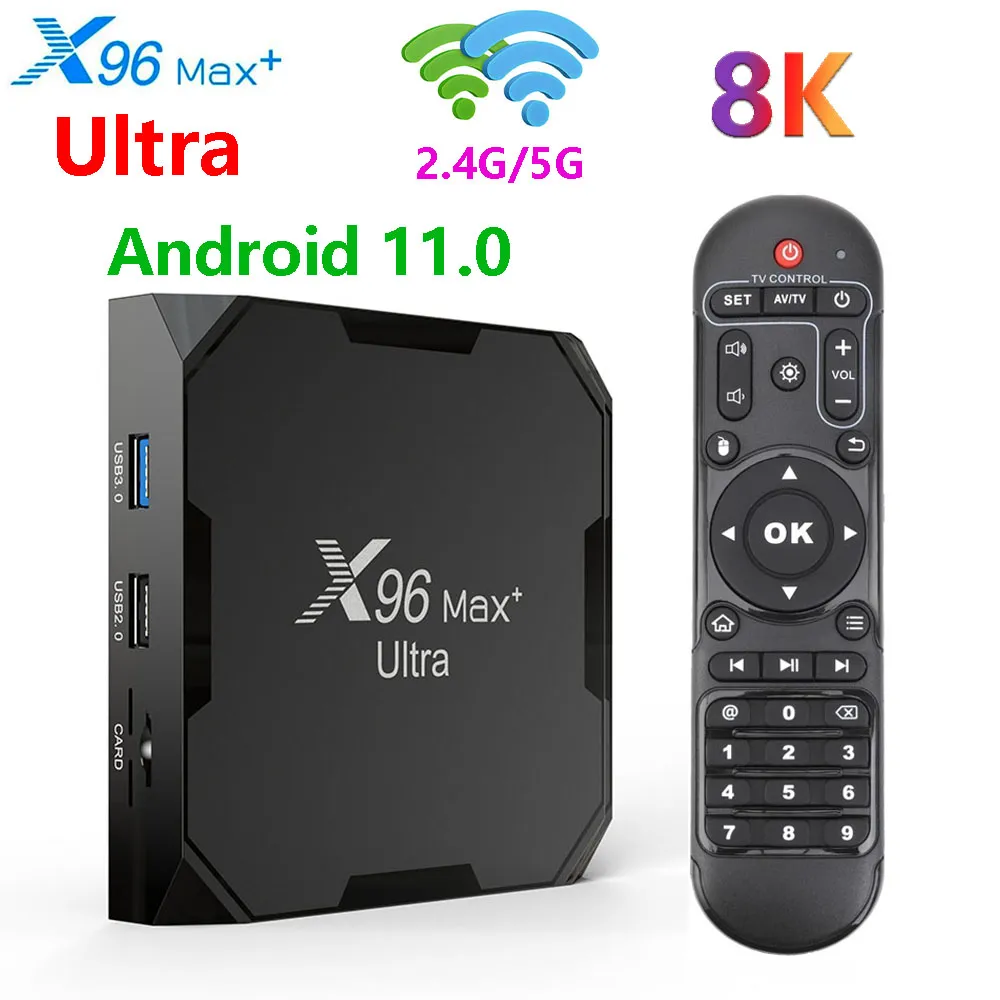 X96 Max+ Ultra Android 11.0 caixa de tv Amlogic S905X4 2.4G/5G WiFi 8K H.265 HEVC Set TopBox Media Player Suporta Cartão Micro SD X96MAX