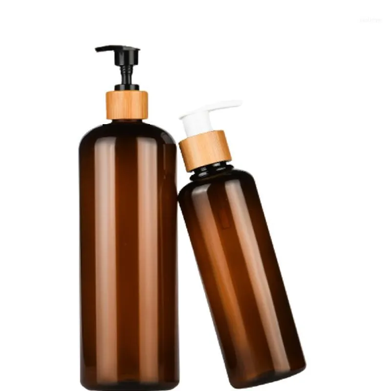 Bambusring, schwarz, weiß, Lotionspumpe, transparent, bernsteinfarben, leerer Kunststoff-PET-Kosmetikbehälter, nachfüllbare Flasche, 10 Stück, Aufbewahrungsflaschen, J-Gläser