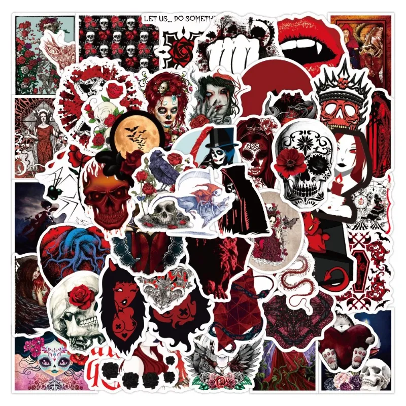 50Pcs/Lot Western Style Classical Cool Dark Red Gothic Punk Stickers Graffiti Sticker Notebook Skateboard Car Kids Gift Toy Collection Waterproof Decals