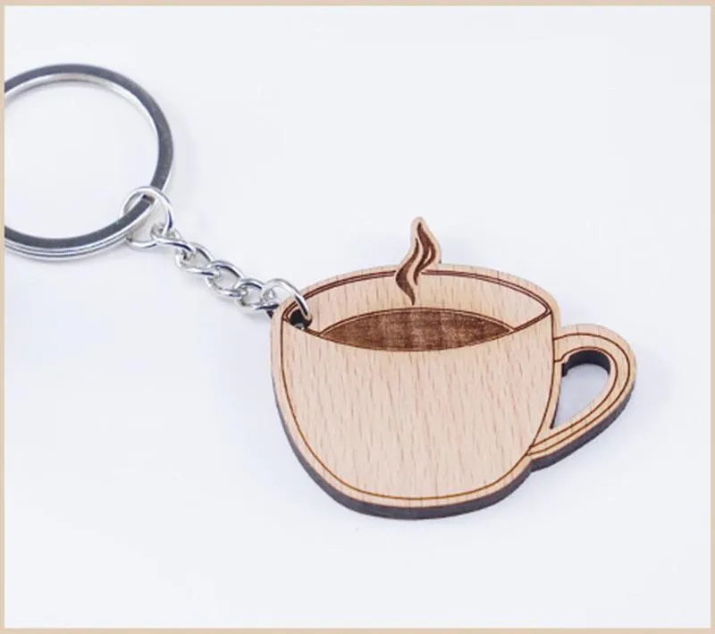 Personality Laser Engraved Wooden Keychain Party Favor Cup Animal Musical Instruments Shape Keyring Tag Gift Customise