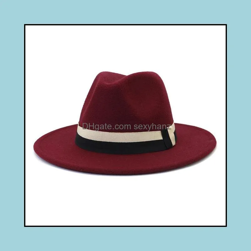 felted hats wide brim fedora hats with ribbon band winter men women elegant dress formal hats panama jazz cap