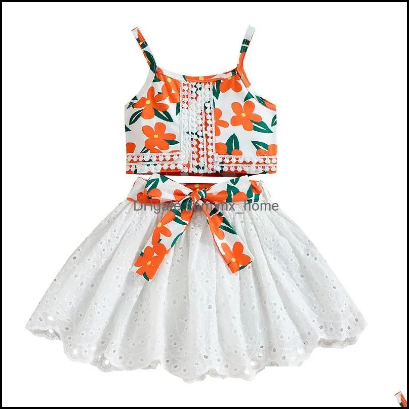 kids clothing sets girls flower outfits children lace suspenders floral print tops skirts 2pcs/set summer fashion baby clothes z6553