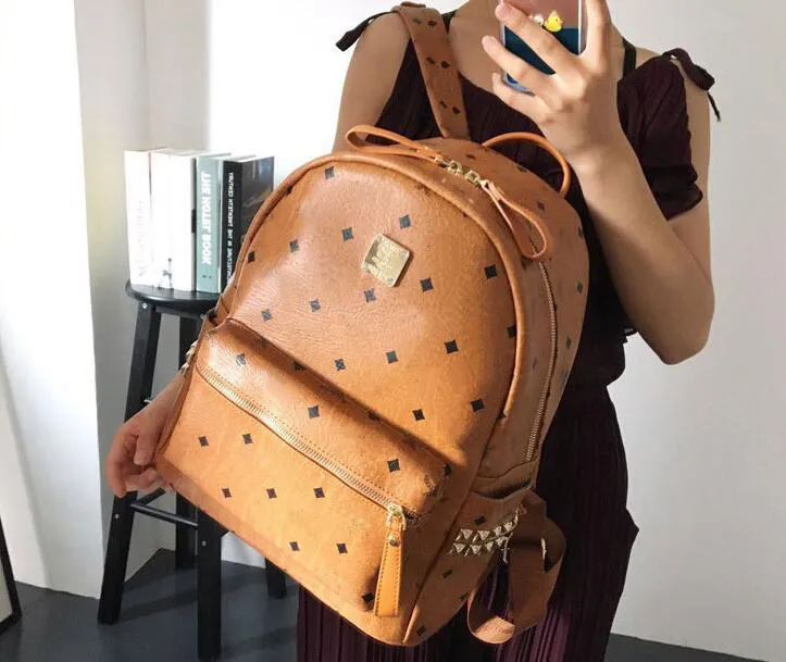 Designer Backpack Leather Travel School Bag With Rivet 