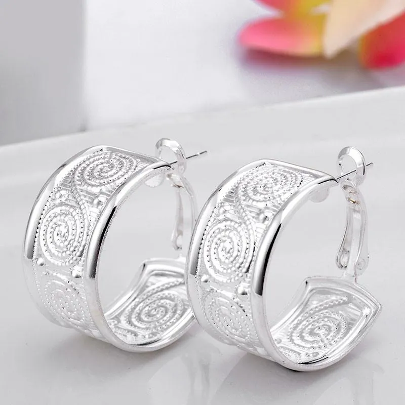 Hoop & Huggie Fashion Sliver Earrings For Women Gold Color Geometric Circle Vintage Hollow Out Flower Pattern Earring A5E055Hoop