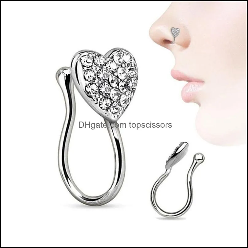 Body Arts Stainless Steel Nose Ring Heart Clip On Fake Piercing Studs Drop Delivery 2021 Topscissors Dhjvk