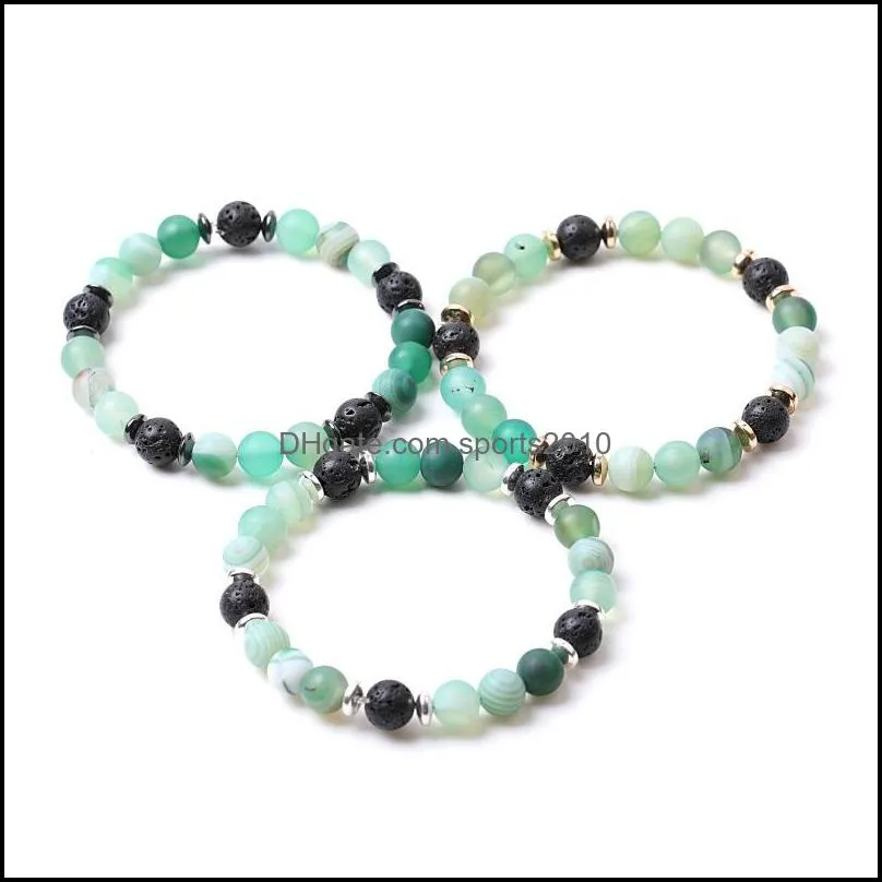 8mm matte green stripe agate stone beads hematite lava stone strand bracelets for women men yoga buddha energy jewelr sports2010