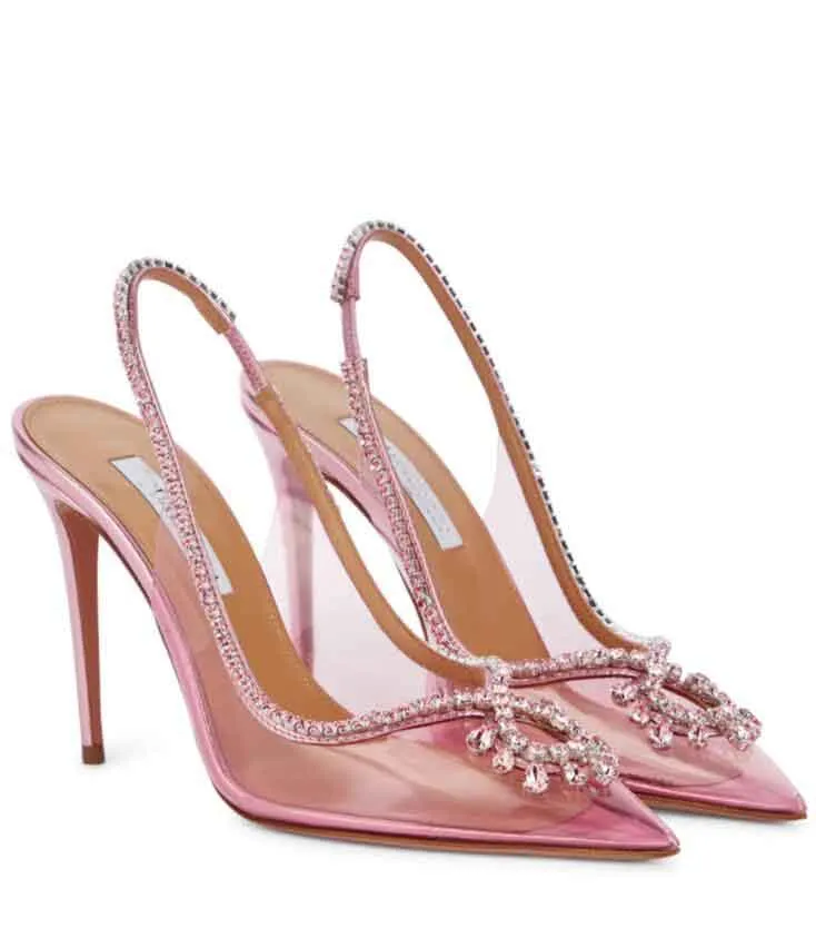 أحذية صندل إغواء شهيرة نساء من الجلد المصنوع من البلورات المصنوعة من الجلد PVC مضخات اللباس الزفاف سيدة الزفاف الكعب العالي