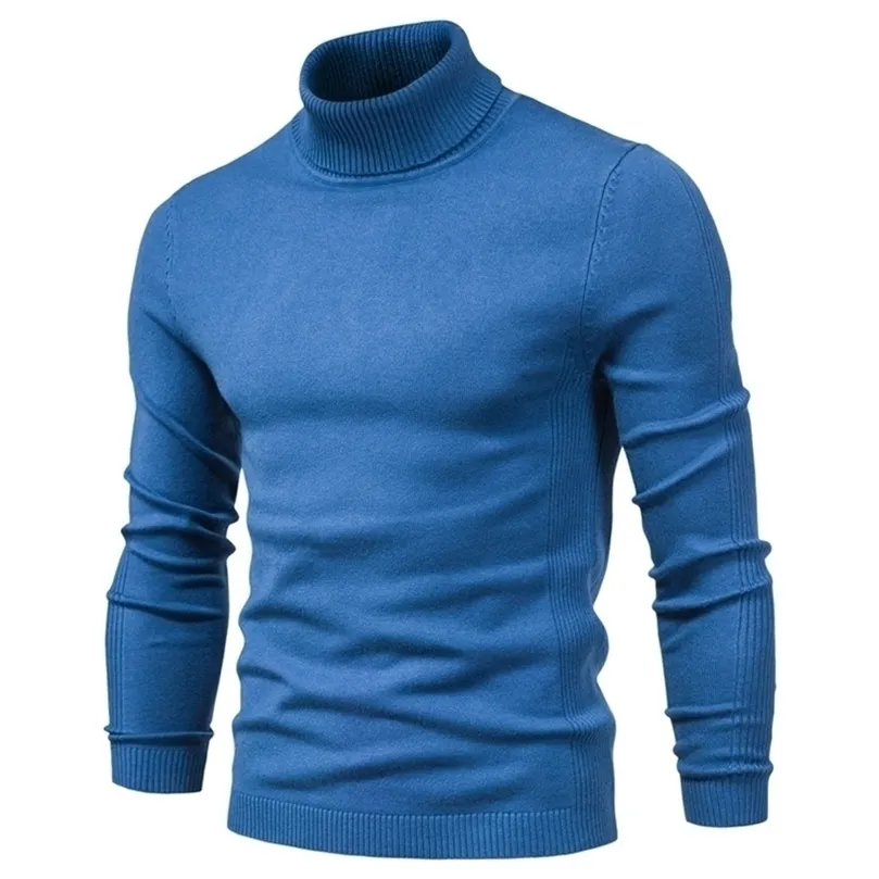 Hiver col roulé épais hommes chandails décontracté col roulé couleur unie qualité chaud mince col roulé chandails pull hommes 201221