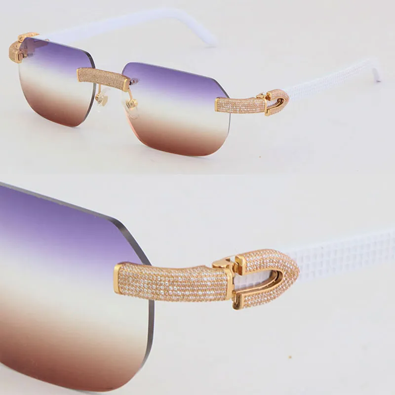 Nowy Luksusowy Micro Brushed Diamond Set Diamless Metal Okulary Moda Biała Deska Square Sun Glasses Outdoor Design Klasyczny model Okulary Mężczyzna Kobieta Rama Brown Obiektyw
