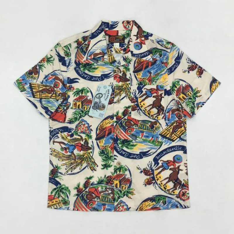 50S Aboriginal Vintage Alohaハワイシャツ男性ハワイアンサマープリントトップスメンズカジュアル