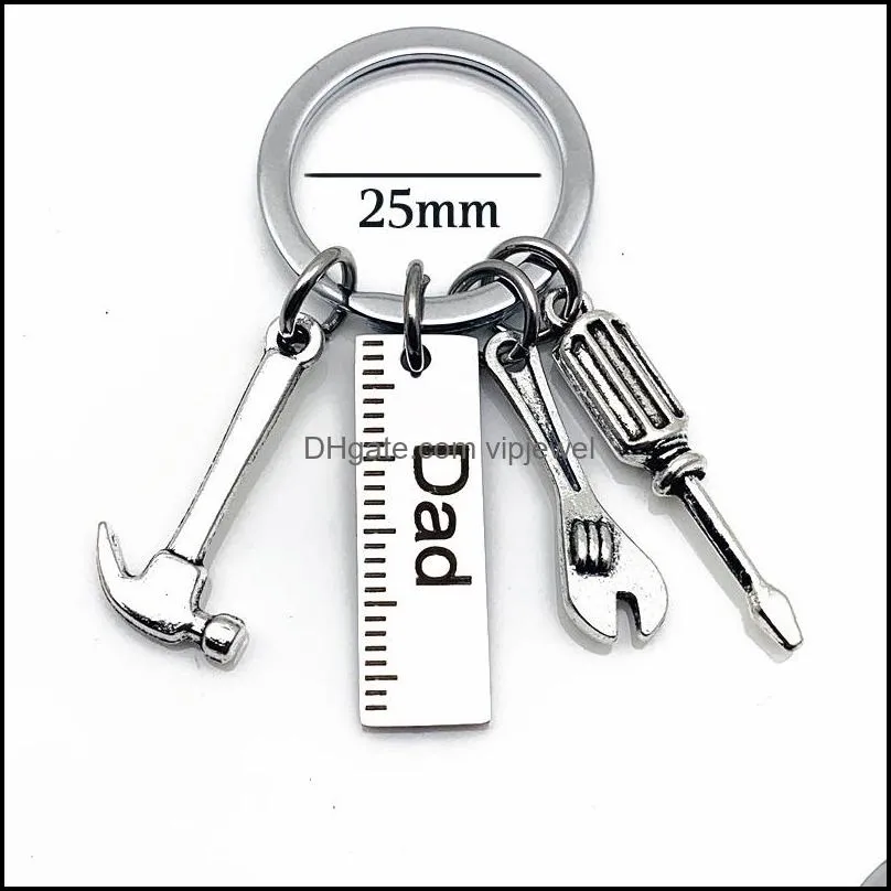 Personalized DIY Stainless Steel Keychain Keychain Engraved Dad Papa Grandpa Hammer Screwdriver Wrench Dad Tools Keychain Father`s Day