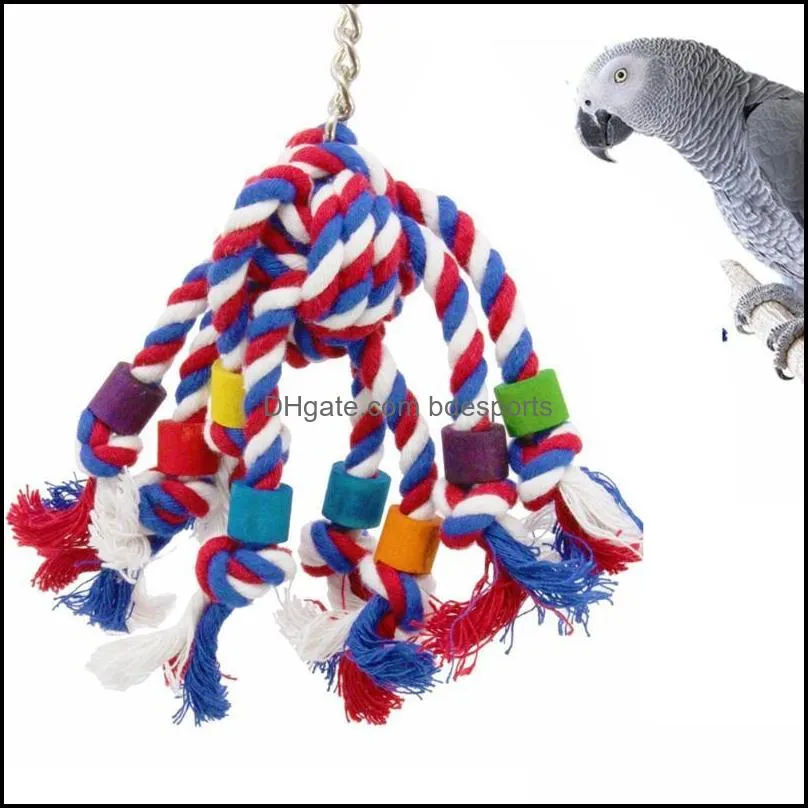 Other Bird Supplies Accessories Durable Training Budgie With Hook Standing Swing Cockatiel Hanging Cotton Blend Parrot Chew Toy Pet