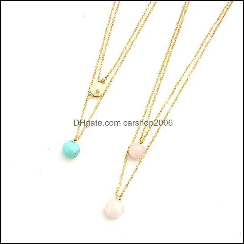 pendant necklaces vintage stone multilayer pendants for women simulated pearl necklace gold color chain jewelry sne160088