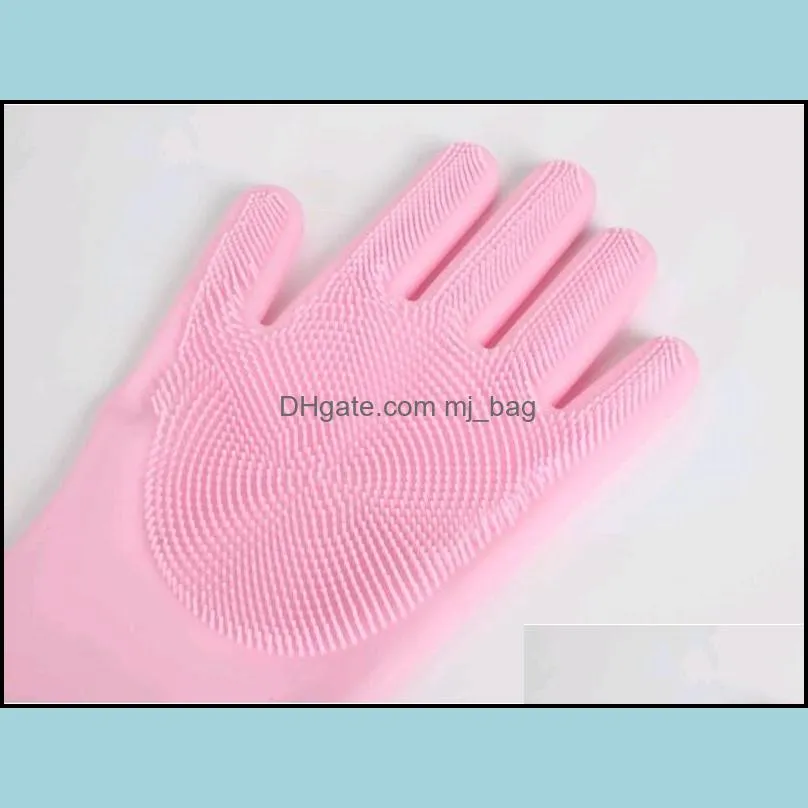 silicone gloves with brush reusable safety siliconedish washing glove heat resistantgloves kitchen cleaning tool wq611-wll