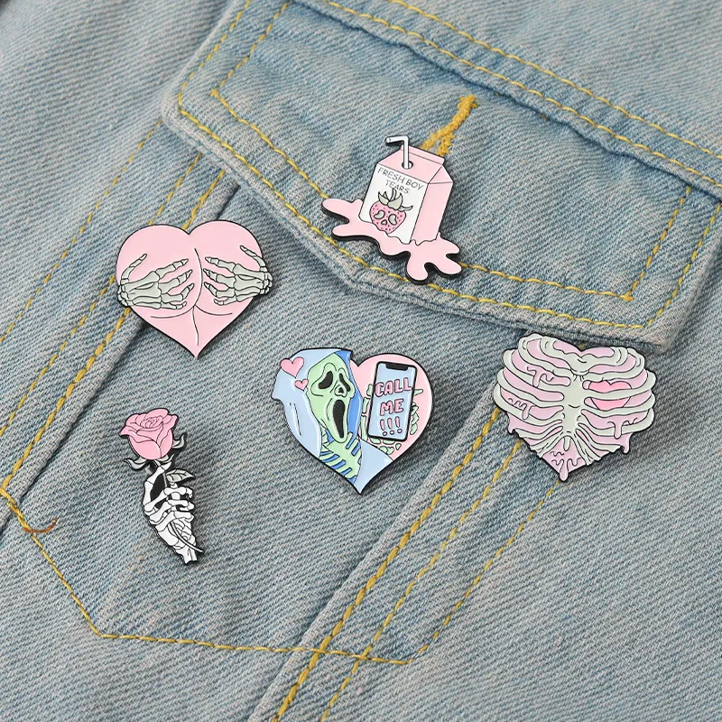 Brooches Pin For Women Cute Pink Color Girl Rose Flower Heart Fahsion Jewelry Shirt Coat Dress Denim Bag Decor Enamel Pin Funny Birthday Festival Gift Wholesale