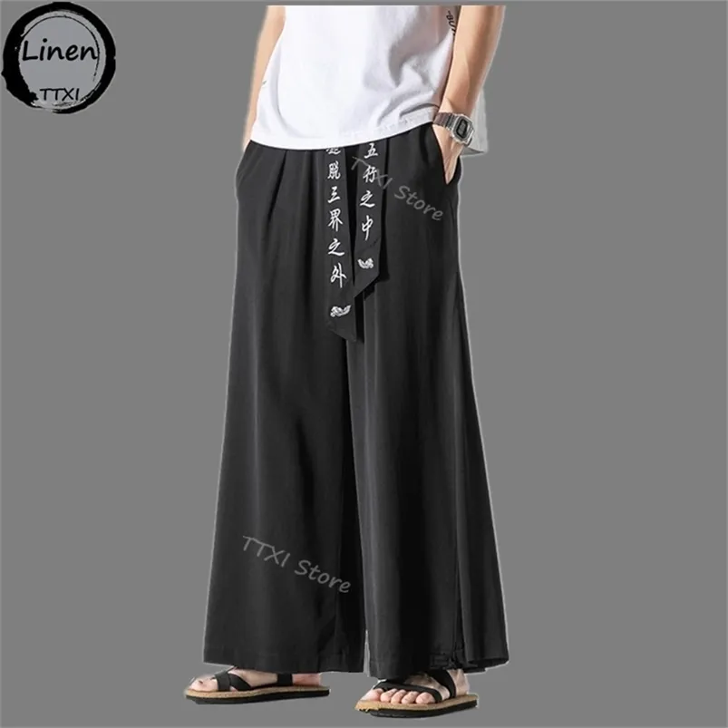 Men's Pants Summer Men Japan Samurai and Thai Wide Leg Lce Silk Chinese Urban Streetwear Loose Long Bottoms Trousers 220827