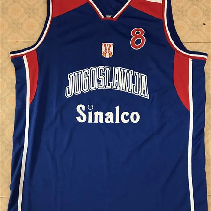 SJZL98 # 8 Peja Stojakovic Jugoslavija Ulusal Retro Basketbol Jersey Nakış Dikişli Özel Herhangi Bir Numara ve Ad Jersey