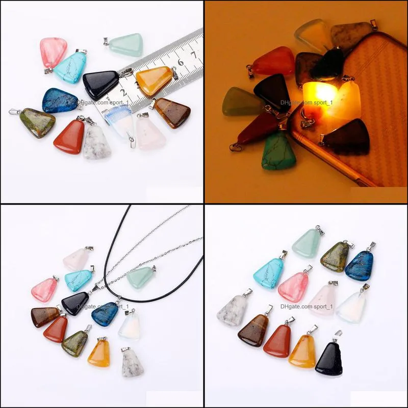 natural stone trapezoid pendant necklace opal tiger`s eye pink quartz crystal chakra reiki healing pendulum necklaces