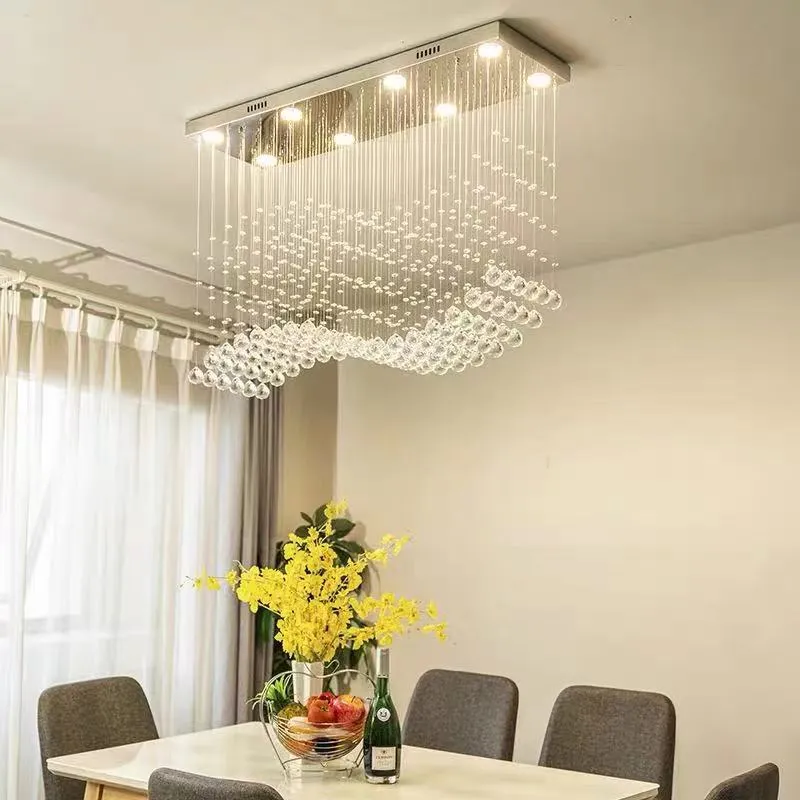 Restaurant crystal chandelier lamp creative personality modern minimalist dining room rectangular bar counter long dining chandeliers