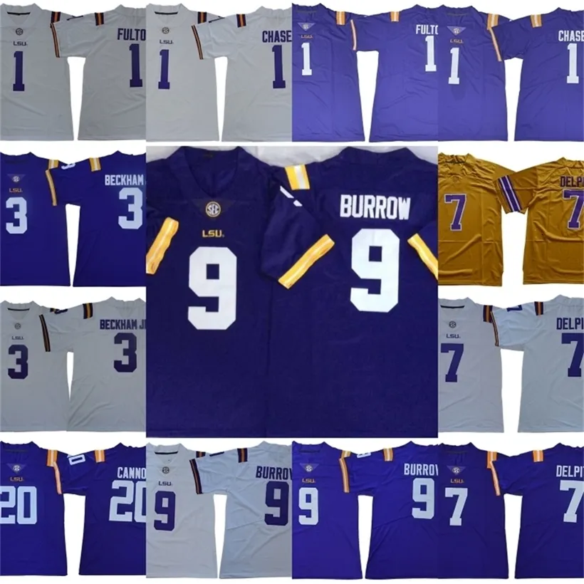 Ceomitness NCAA Jerseys 9 Joe Burrow 3 Odell Beckham Jr. 7 Grant Delpit 1 Kristian Fulton 1 Ja'Marr Chase 20 Billy Cannon Football Jerseys