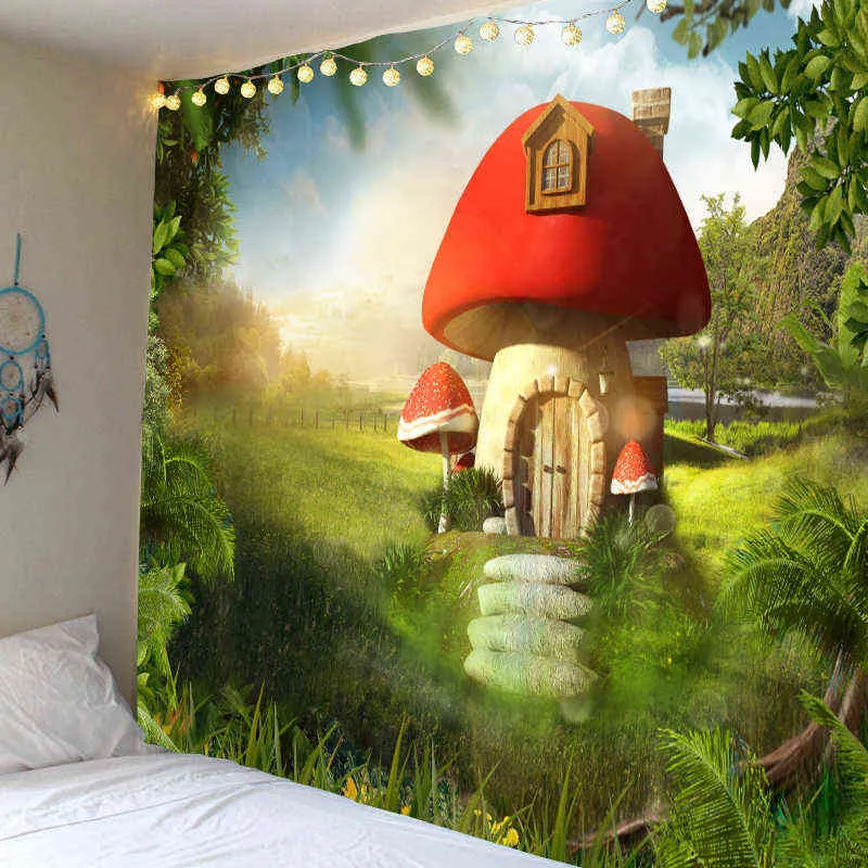 Foresta Fungo Casa Sfondo Appeso a parete Bella camera da letto Decorazione della stanza Tappeto di varie dimensioni J220804