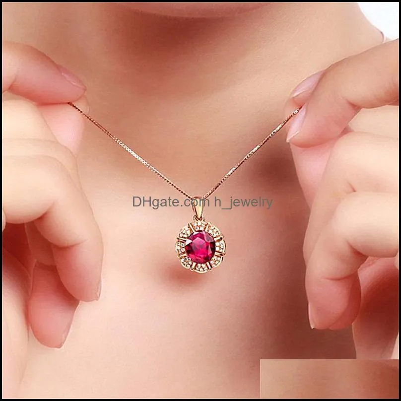 ruby gemstone pendant necklace silver jewelry oval shaped accessories for women wedding engagement silver necklaces hjewelry