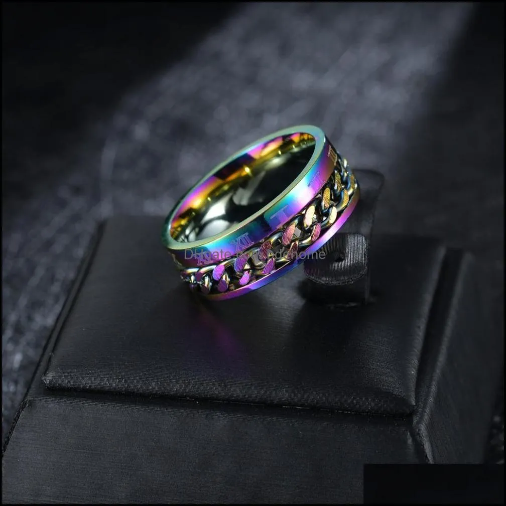 finger fidget spinner stainless steel chain rotatable ring men classical rome digital power sense gift