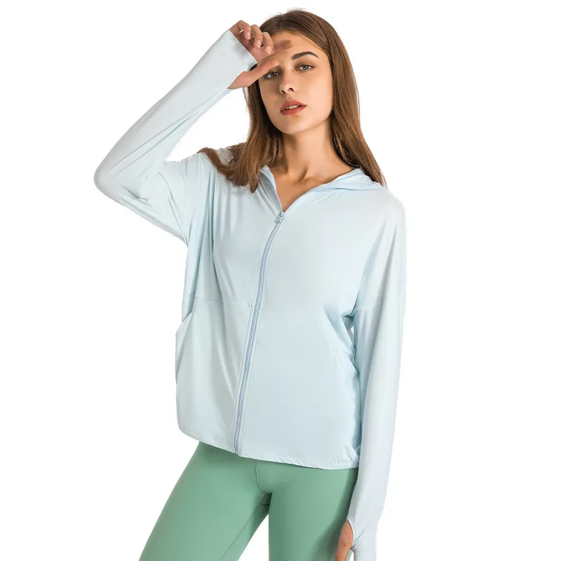 L_185 Ice Silk Ultra-Thin Yoga Coat Outdoor Sun Protection Vêtements Sweat à capuche pour femme UPF Rash Guards