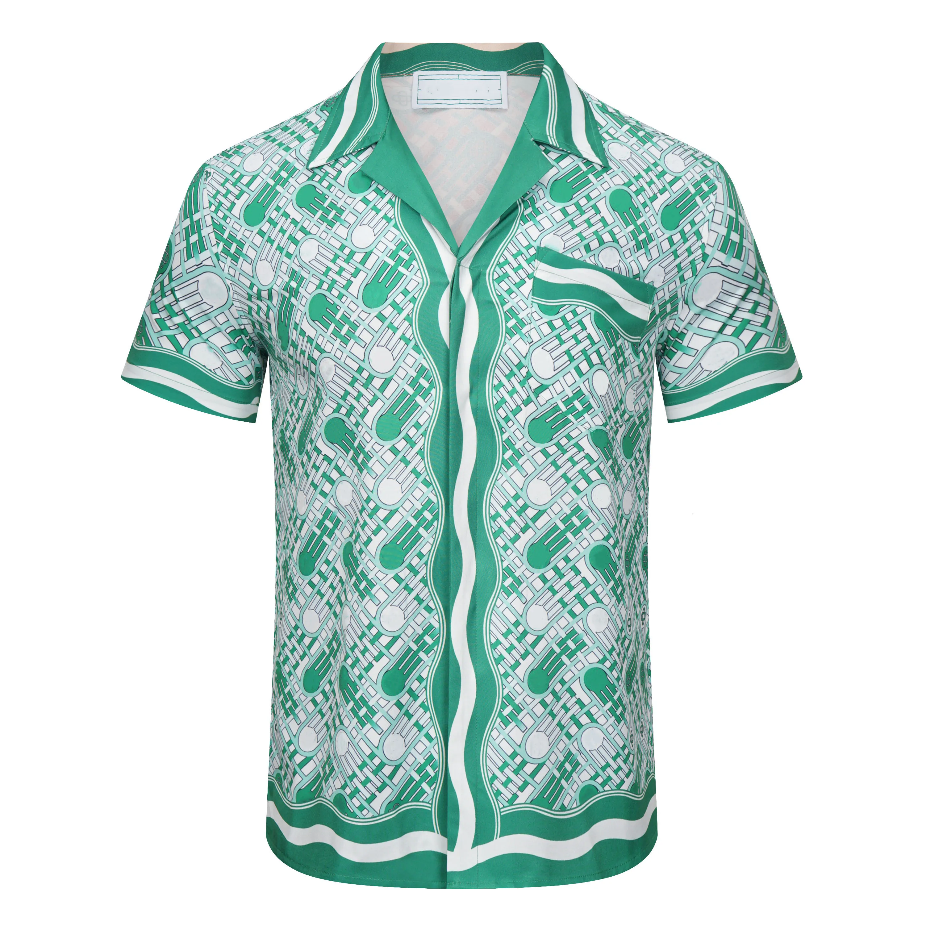 2022 Новые мужские рубашки Trairie Green Print Unisex Loak Silk Silk Complete Rideves Дизайнерские рубашки Ladies Summer Beachs Tops Asian Size M-3XL