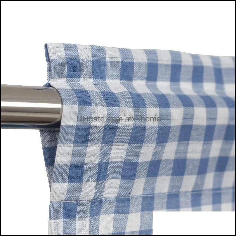 Curtain & Drapes Tulle Sheer Cotton Linen Grid Short Roman Window For Home Living Room Decoration Voile In The Kitchen Cafe Plaid