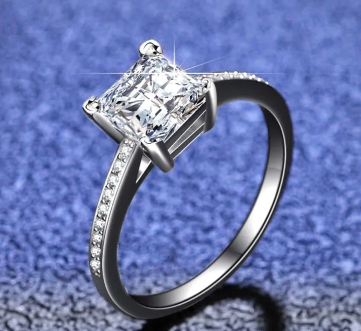 S925 Silver 1.2 carat Ring female fashion Princess square four claw lab diamond Wedding Ring