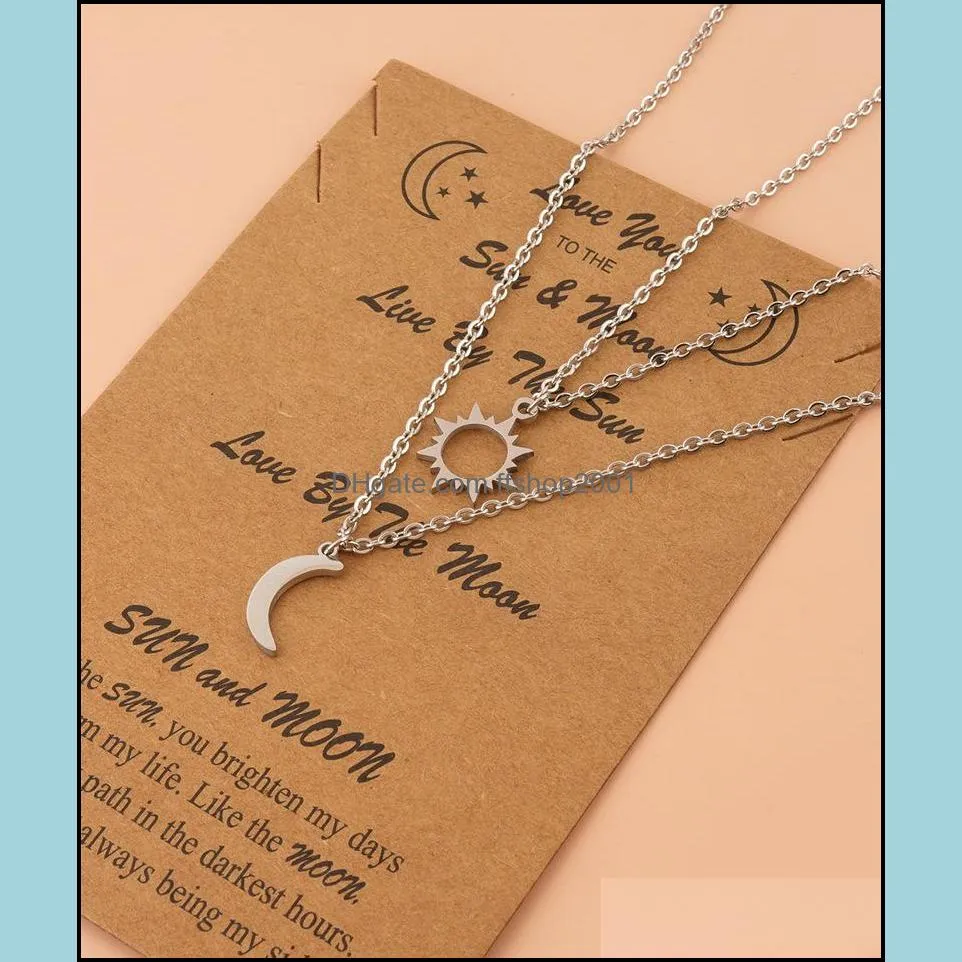 Friendship Couples 2pcs/set Sun And Moon stainless steel Sisters best friends necklace Women Man Lucky Wish Jewelry